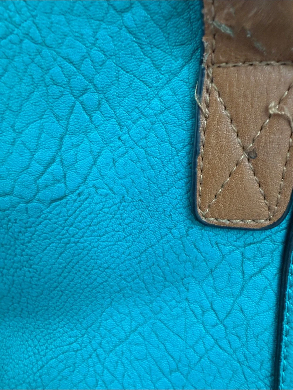Sofia Vitali Teal Faux Leather Tote with brown Handles
